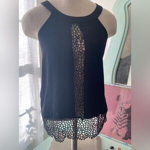 ⭐️Monteau XS Black Halter Top Tank Blouse Lace Inset Trim Lightweight Dressy